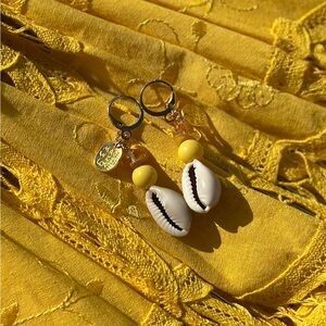 Bumblebee Yellow Cowrie seashell Earrings